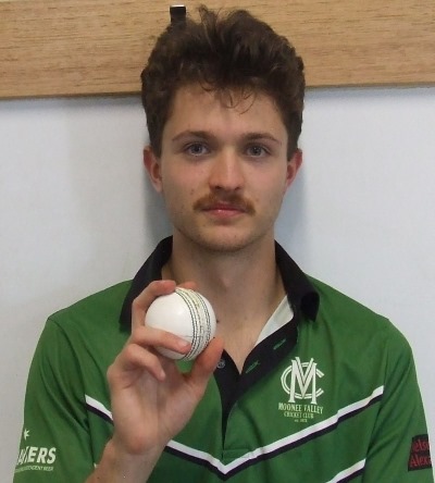 Dejan Gilevski with the ball he used to take five wickets for zero runs in the Firsts.